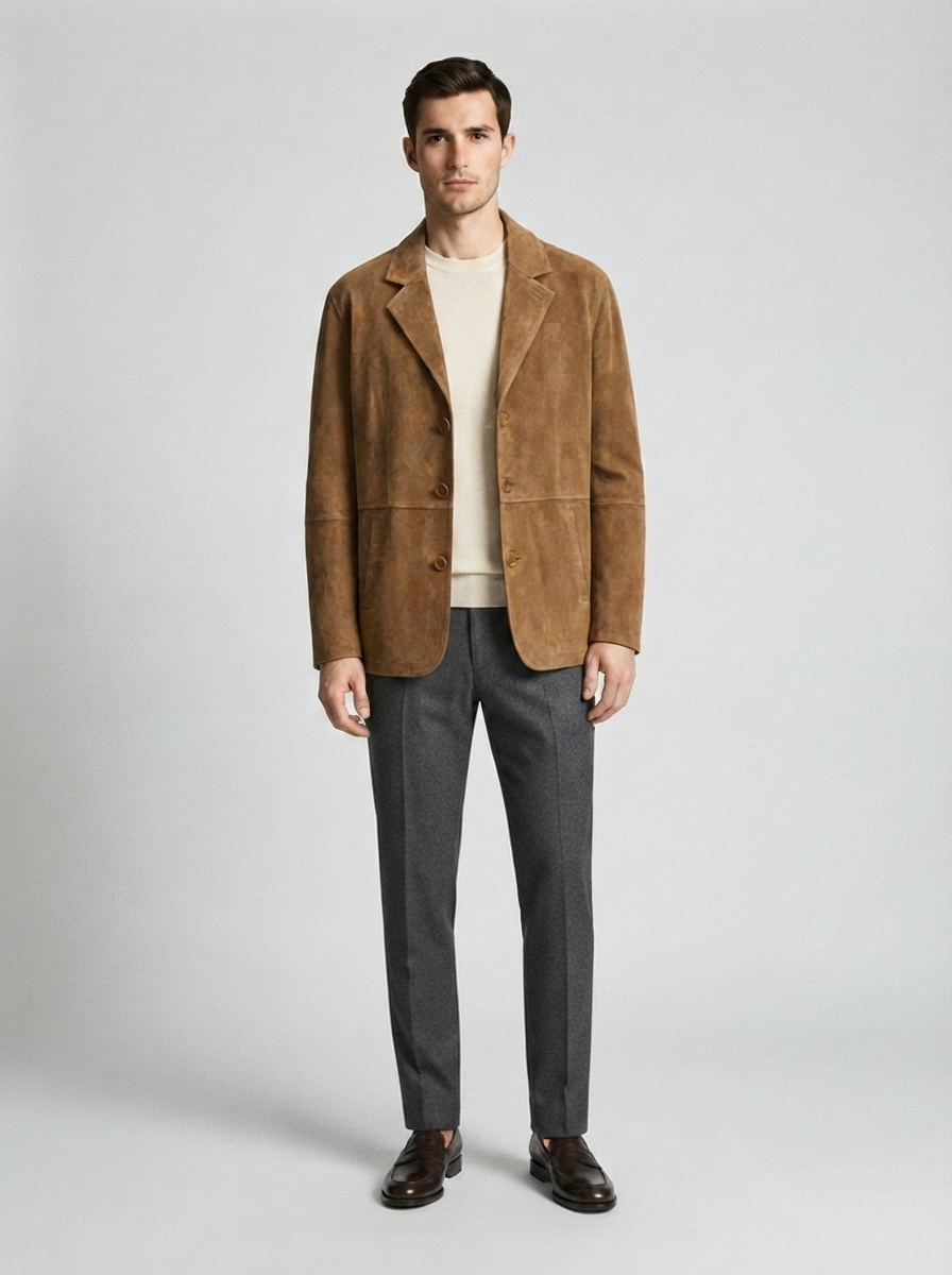 Erkek Kahverengi Süet Blazer Ceket
