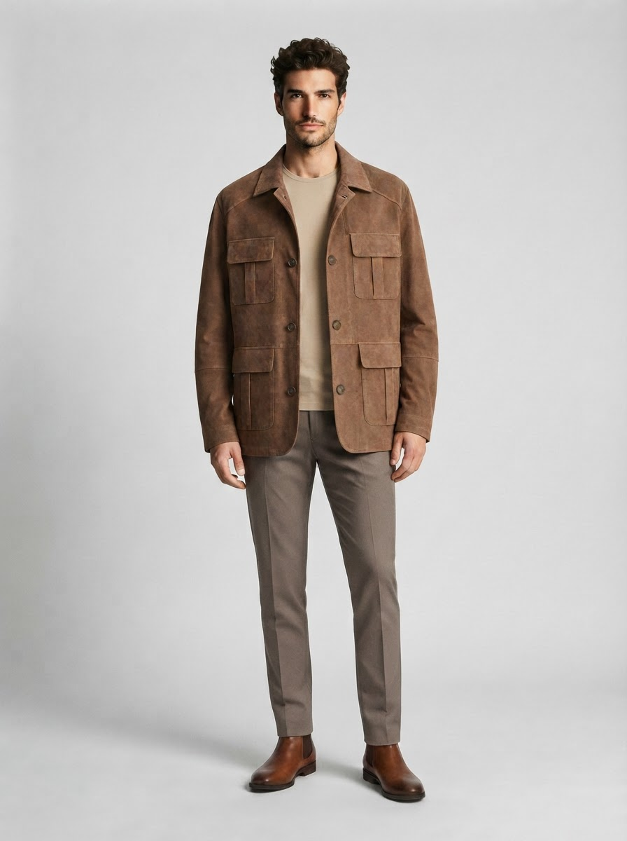 Erkek Espresso Deri Blazer Ceket