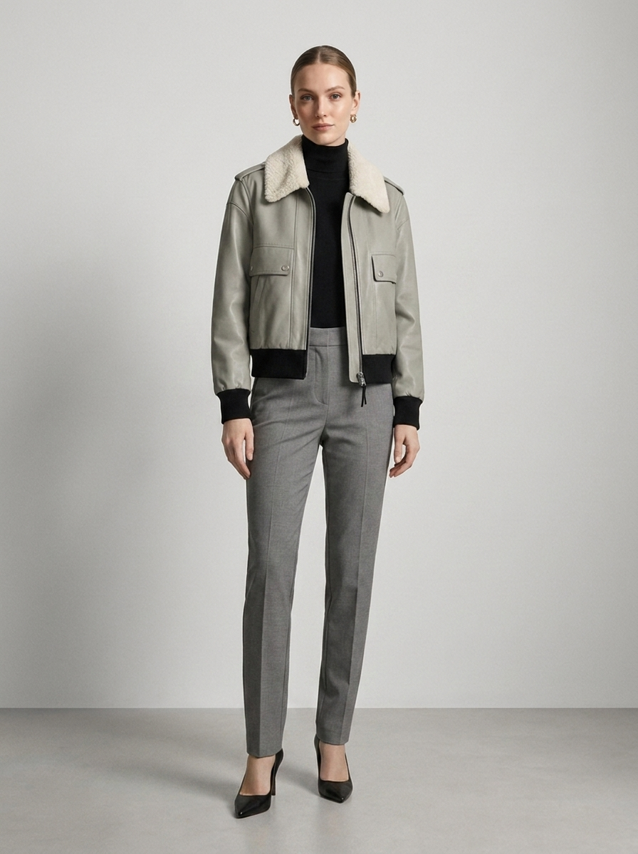 Kadın Adaçayı Aviator Ceket — Shearling Yaka