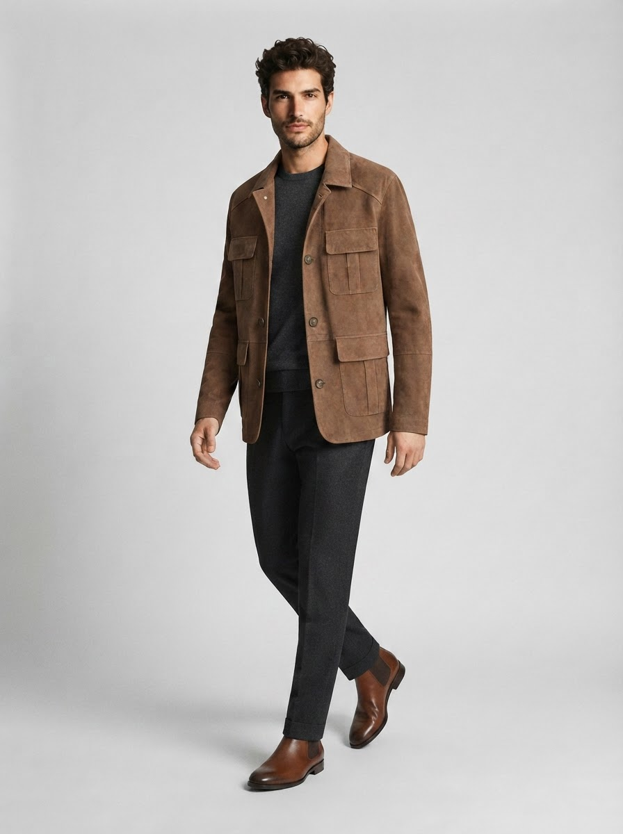 Erkek Espresso Deri Blazer Ceket