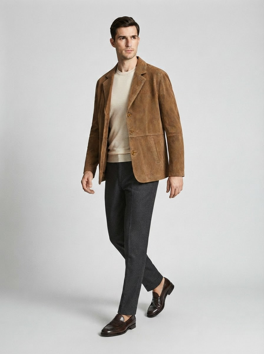 Erkek Kahverengi Süet Blazer Ceket