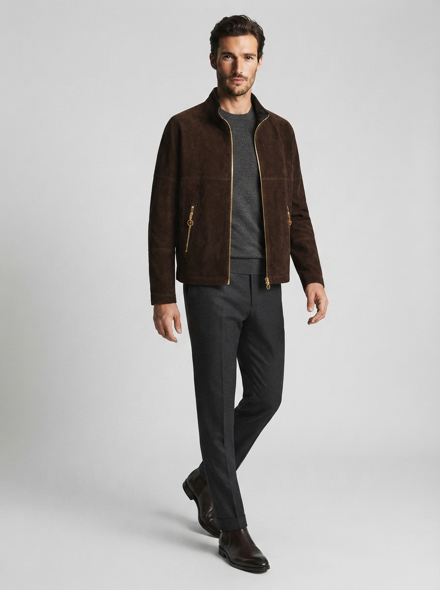 Erkek Kahverengi Süet Blazer Ceket