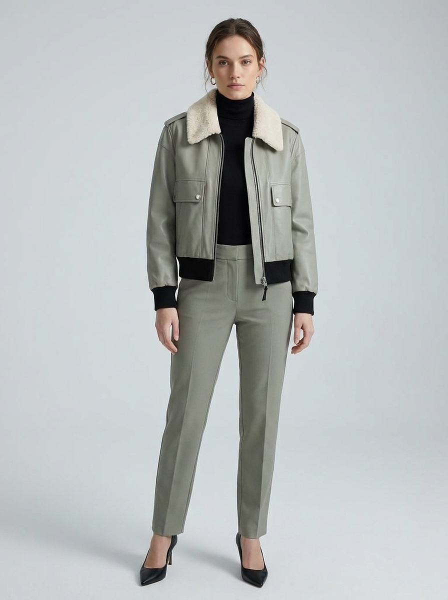 Kadın Adaçayı Aviator Ceket — Shearling Yaka