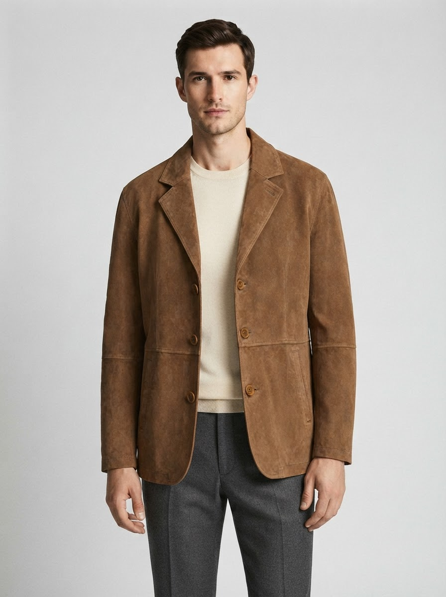 Erkek Kahverengi Süet Blazer Ceket