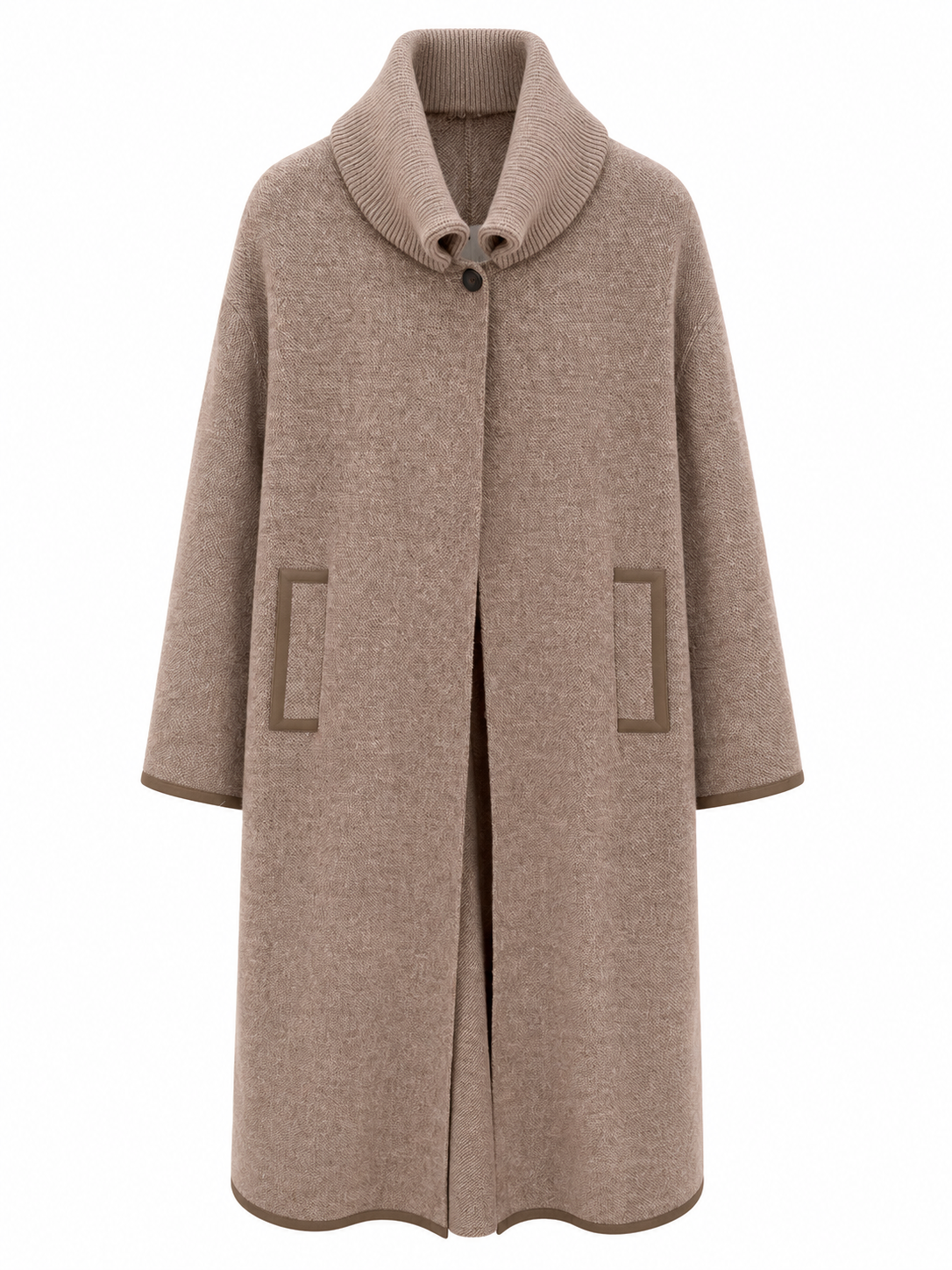 Kadın Taupe Longline Örgü Kaban — Funnel Yaka